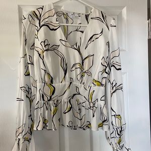 BarIII LONG SLEEVE FLORAL WHITE BLOUSE SHIRT